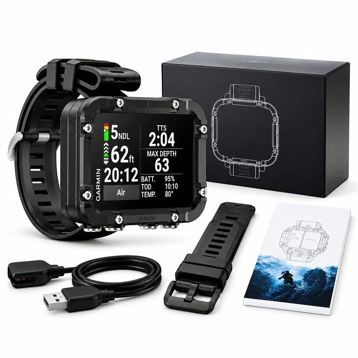 Professionelle Unterwasser-Messuhr mit 2,4-Zoll-Farbdisplay – GPS, Tiefenmessung, 10 ATM wasserdicht, Kompass und mehreren Tauchmodi