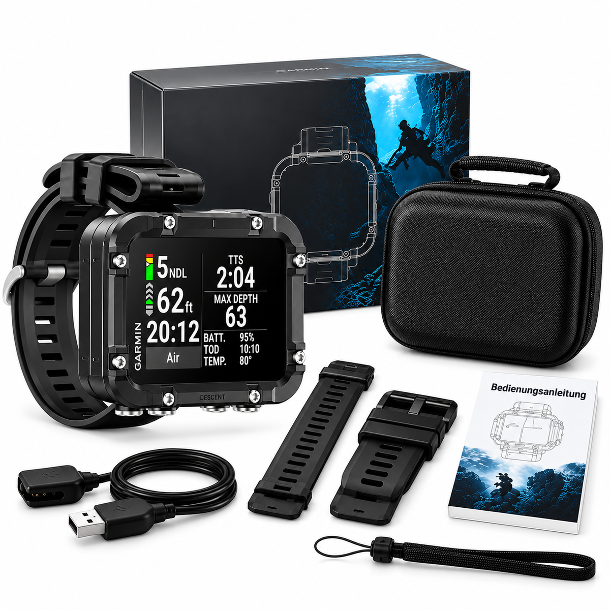 Professionelle Unterwasser-Messuhr mit 2,4-Zoll-Farbdisplay – GPS, Tiefenmessung, 10 ATM wasserdicht, Kompass und mehreren Tauchmodi